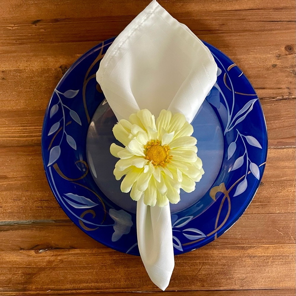 New Handmade Large Yellow Silk Flowers Napkin Rings - Set of 4
